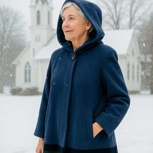 Forecaster Of Boston Women’s Blue Wool Color Block Coat Velvet hood, Lined 12